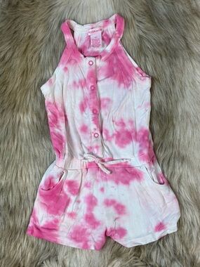 Design History Pink Tie Dye Romper 3T Sleeveless Button Front